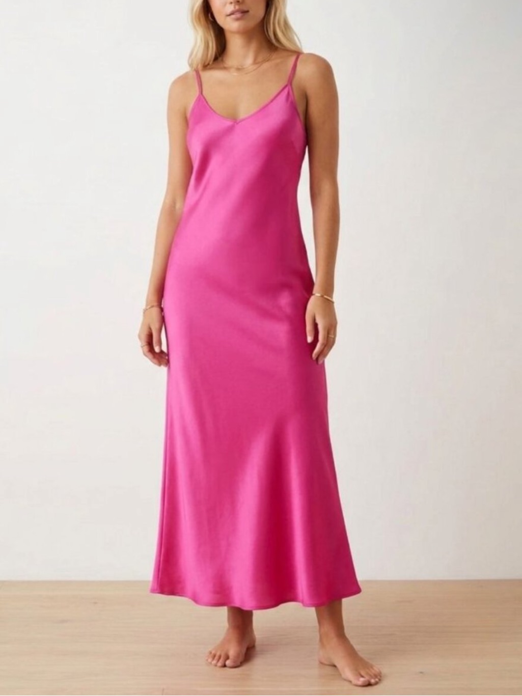 Victoria's Secret Hot Pink Satin Slip Maxi Dress Size Small 54934